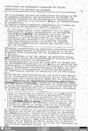 Informationen zur Ökumenischen Versammlung für Frieden, Gerechtigkeit und Bewahrung der Schöpfung