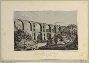 Die Elstertalbrücke bei Jocketa, nördlich von Plauen im Vogtland, Eisenbahnbrücke über das Tal der Weißen Elster, aus Kohls Beschreibung ... von 1854