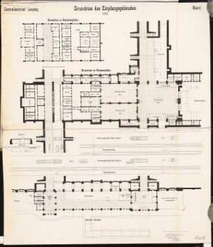 Hauptbahnhof, Leipzig Schinkelwettbewerb 1899: Empfangsgebäude: Grundrisse 1:200