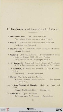 H. Englische und Französische Schule (Nr. 1-313)