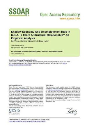 Shadow Economy And Unemployment Rate In U.S.A. Is There A Structural Relationship? An Empirical Analysis.