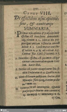 Caput VIII. De effectibus usucapionis, fine, et contrariis