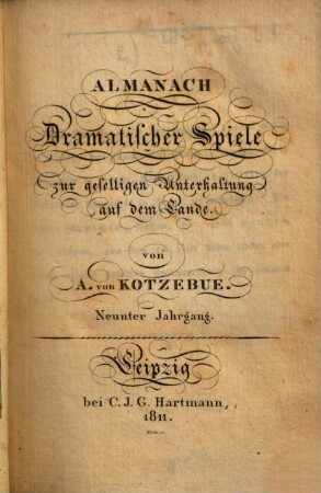 Almanach dramatischer Spiele zur geselligen Unterhaltung auf dem Lande, 9. 1811