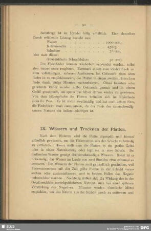 IX. Wässern und Trocknen der Platten