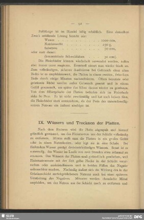IX. Wässern und Trocknen der Platten