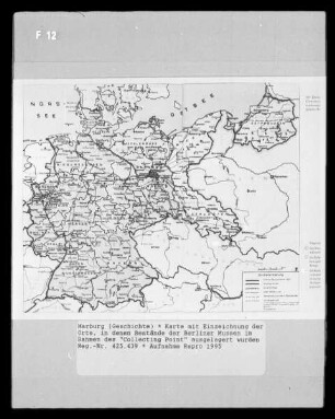 Karte mit Einzeichnung der Orte, in denen Bestände der Berliner Museen im Rahmen des "collecting point" ausgelagert wurden