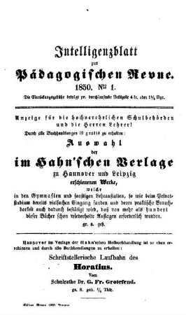 11: Pädagogische Revue. Intelligenzblatt zur Pädagogischen Revue - 11.1850