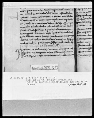 Bibliorum pars finalis, Pauli epistolae, Actus apostolorum, Epistolae canonicae, Apocalypsis — Initiale D(iscipulus), Folio 219verso