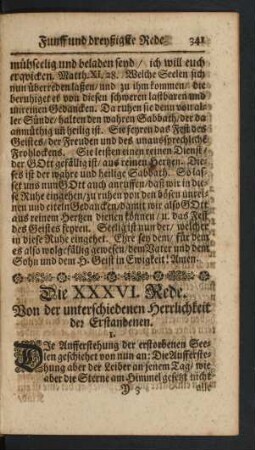 Die XXXVI. Rede. Von der unterschiedenen Herrlichkeit der Erstandenen.