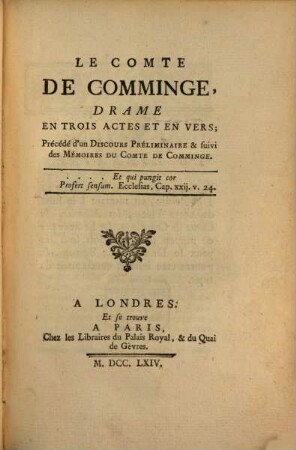 Le comte de Comminge ou les amans malheureux