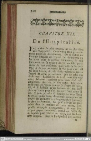 Chapitre XII. De l' Hospitalité