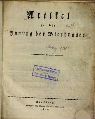 Artikel für die Innung der Bierbrauer
