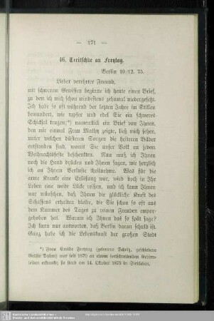 46. Treitschke an Freytag. Berlin, 19.12.75