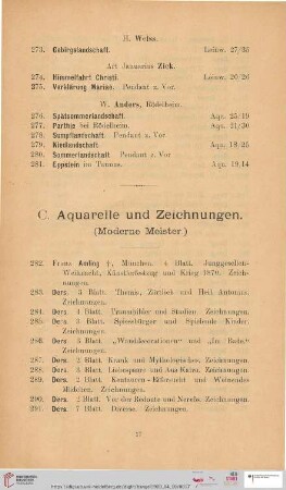 C. Aquarelle und Zeichnungen (Nr. 282 - 426)