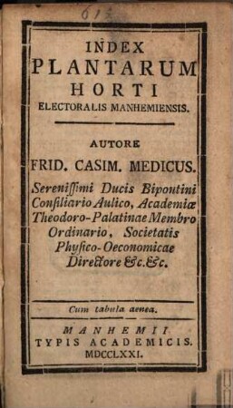 Index Plantarum Horti Electoralis Manhemiensis