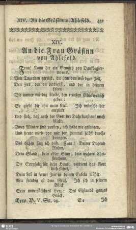 XIV. An die Frau Gräfinn von Ahlefeld