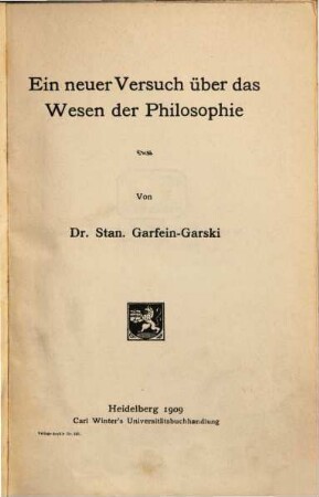 Ein neuer Versuch über das Wesen der Philosophie
