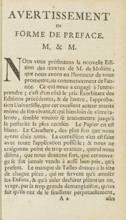 Avertissement En Forme De Preface. M. & M.