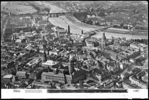 Dresden, Neues Rathaus, Kreuzkirche, Residenzschloss und Katholische Hofkirche, Luftbild