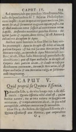 Caput V. Quid proprie sit Quinta Essentia