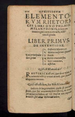 Elementorum Rhetorices Libri Duo Philippi Melanthonis, in breves interrogationes contracti, ediscendi gratia.