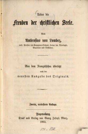 Ueber die Freuden der christlichen Seele