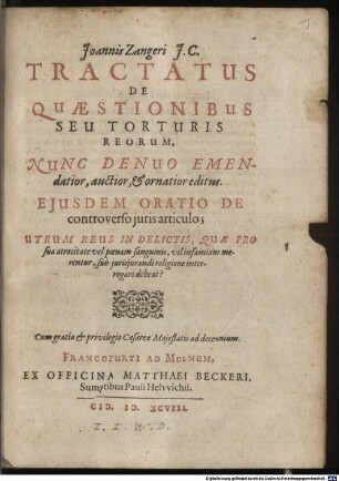 Tractatus de quaestionibus seu torturis reorum