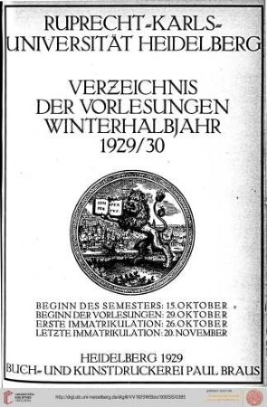 Wintersemester 1929/1930