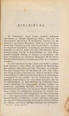 Mikroskopische Reactionen : eine Anleitung zur Erkennung verschiedener Elemente und Verbindungen unter dem Mikroskop ; als Supplement zu den Methoden der qualitativen Analyse