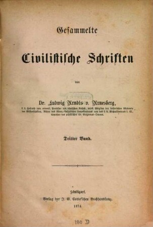 Gesammelte civilistische Schriften. 3. Band