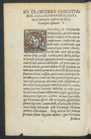 Io. Glorierio Christianiss. Gallorum Regis Secretario, et primario Insubriae quaestori, Franciscus Asulanus S.