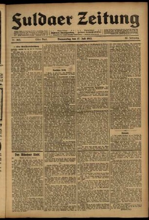 Erste Ausgabe vom Donnerstag, den 17. Juli 1913.