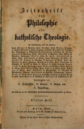 Zeitschrift für Philosophie und katholische Theologie. 11/12, 11/12. 1834