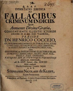 Dissertatio Juridica De Fallacibus Criminum Indiciis