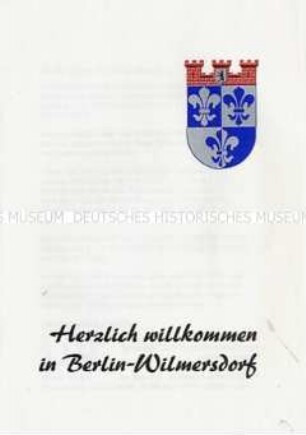 Schmuckblatt mit einem Gruß des Bezirksbürgermeisters von Berlin-Wilmersdorf an zugezogene Bürger