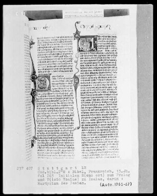 Bibel — Initiale V (isio Ysaiae), darin Martyrium des Isaias, Folio 263recto