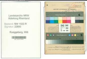 Entnazifizierung Willi Rueggeberg , geb. 05.11.1898 (Werkmeister)