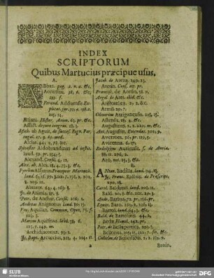 Index Scriptorum Quibus Martucius praecipue usus