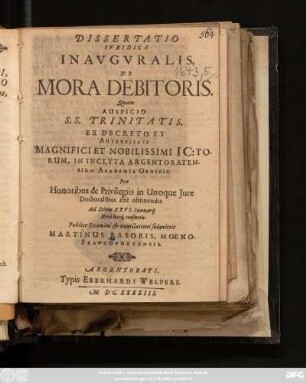 Dissertatio Iuridica Inauguvralis De Mora Debitoris