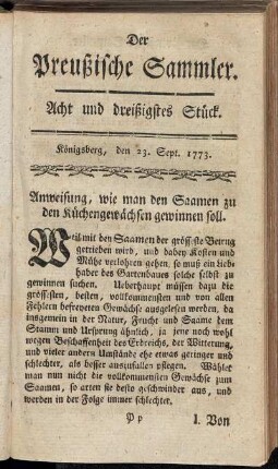 Acht und dreißigstes Stück. Königsberg, den 23. Sept. 1773.