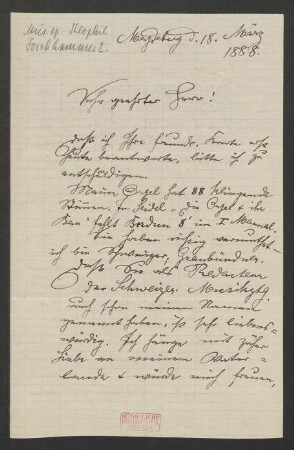 Brief an Unbekannt: 18.03.1888
