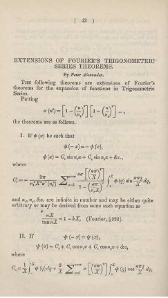 Extensions of Fourier's trigonometric series theorems.