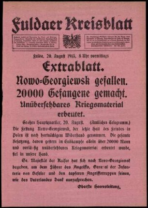 Ausgabe vom Freitag, den 20. August 1915.