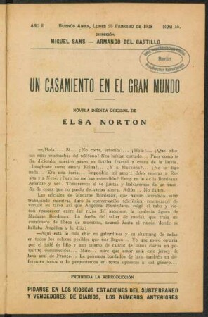 1918000215: Un casamiento en el gran mundo : novela inédita original