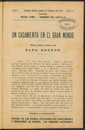 1918000215: Un casamiento en el gran mundo : novela inédita original