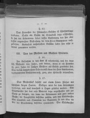 III. Von den Meistern und Meisters Wittwen.