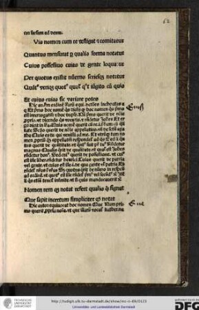 Hic autor secundum ordinem litterarum equivocat dictiones inchoatas a, et primo hoc nomen quis dicens quod hoc nomen quis primo est inrerrogatium (!) et hoc dupliciter...
