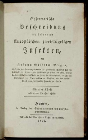 Th. 4,Text: Systematische Beschreibung der bekannten Europäischen zweiflügeligen Insekten. Vierter Theil,Text