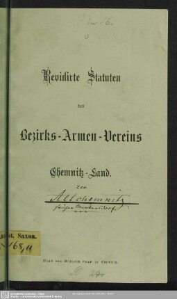 Revidirte Statuten des Bezirks-Armen-Vereins Chemnitz-Land