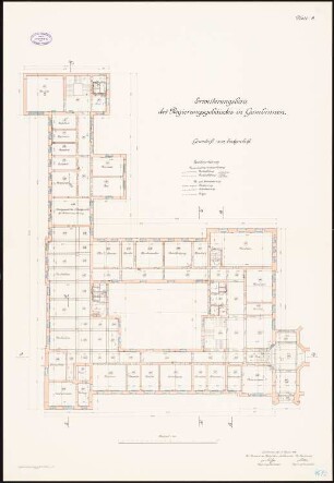 Regierungsgebäude, Gumbinnen Erweiterungsbau: Grundriss Erdgeschoss 1:100
